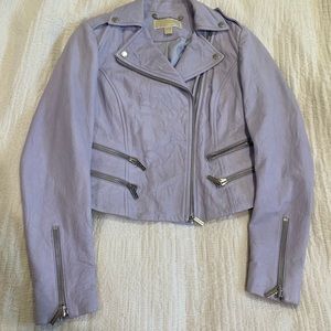Michael Kors lavender crinkled moto jacket lamb